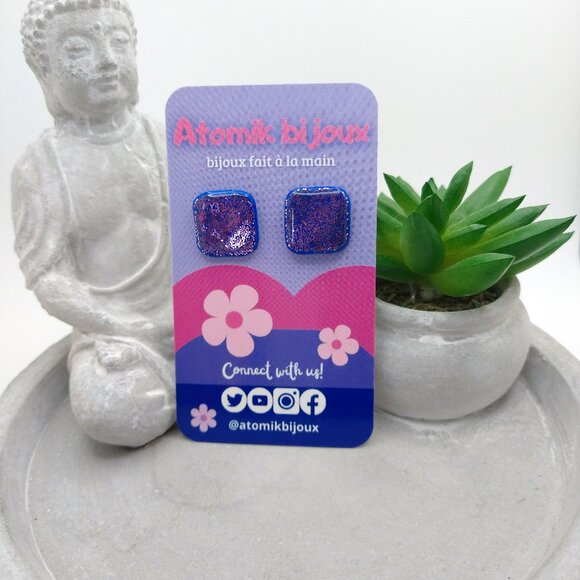 Handmade gloss pink polymer clay earrings. Boucles d'oreilles fait à la main - Picture 2 of 6